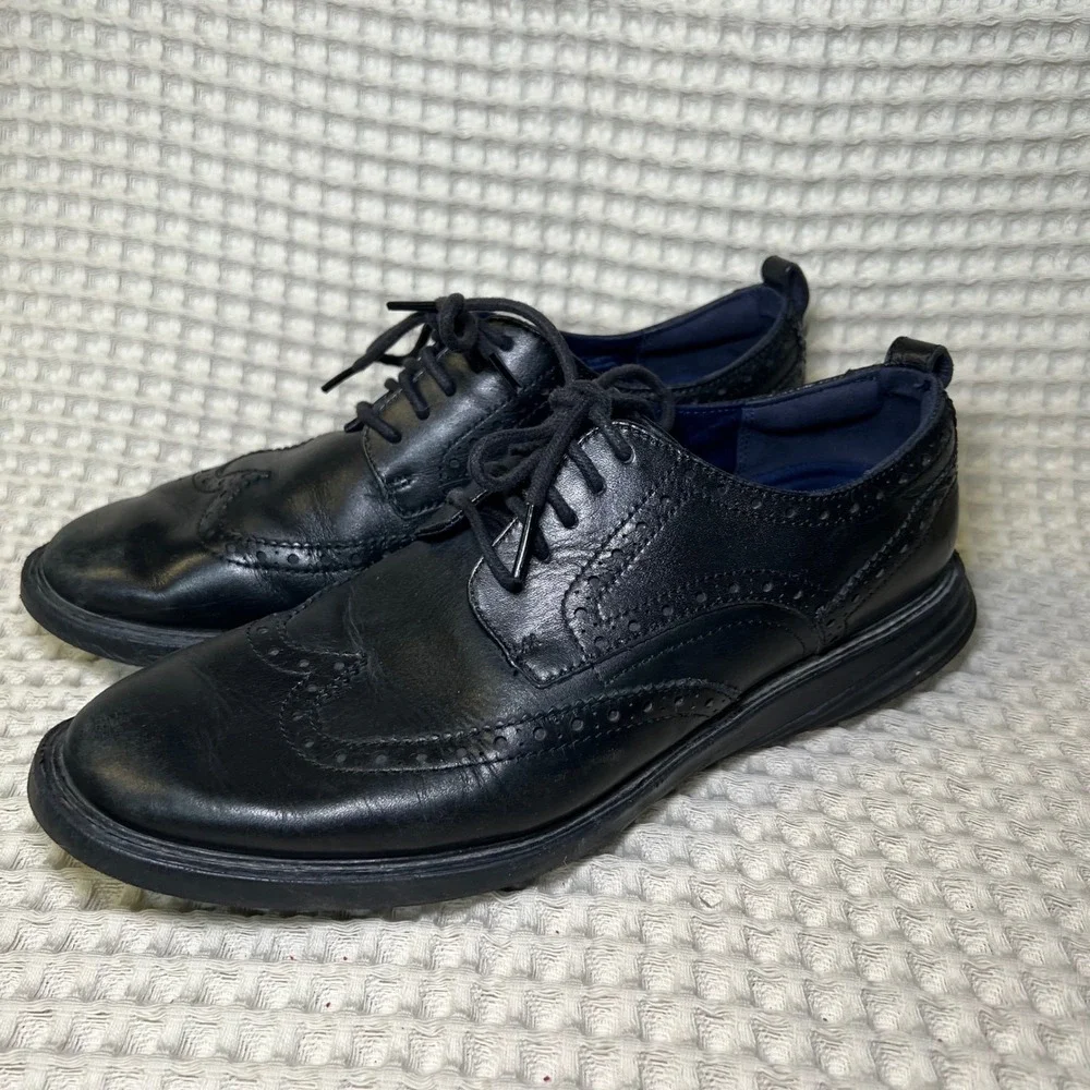 Cole Haan Mens Wingtip Oxford‎ Dress Shoes Black Leather Grand Explore Size 8.5
